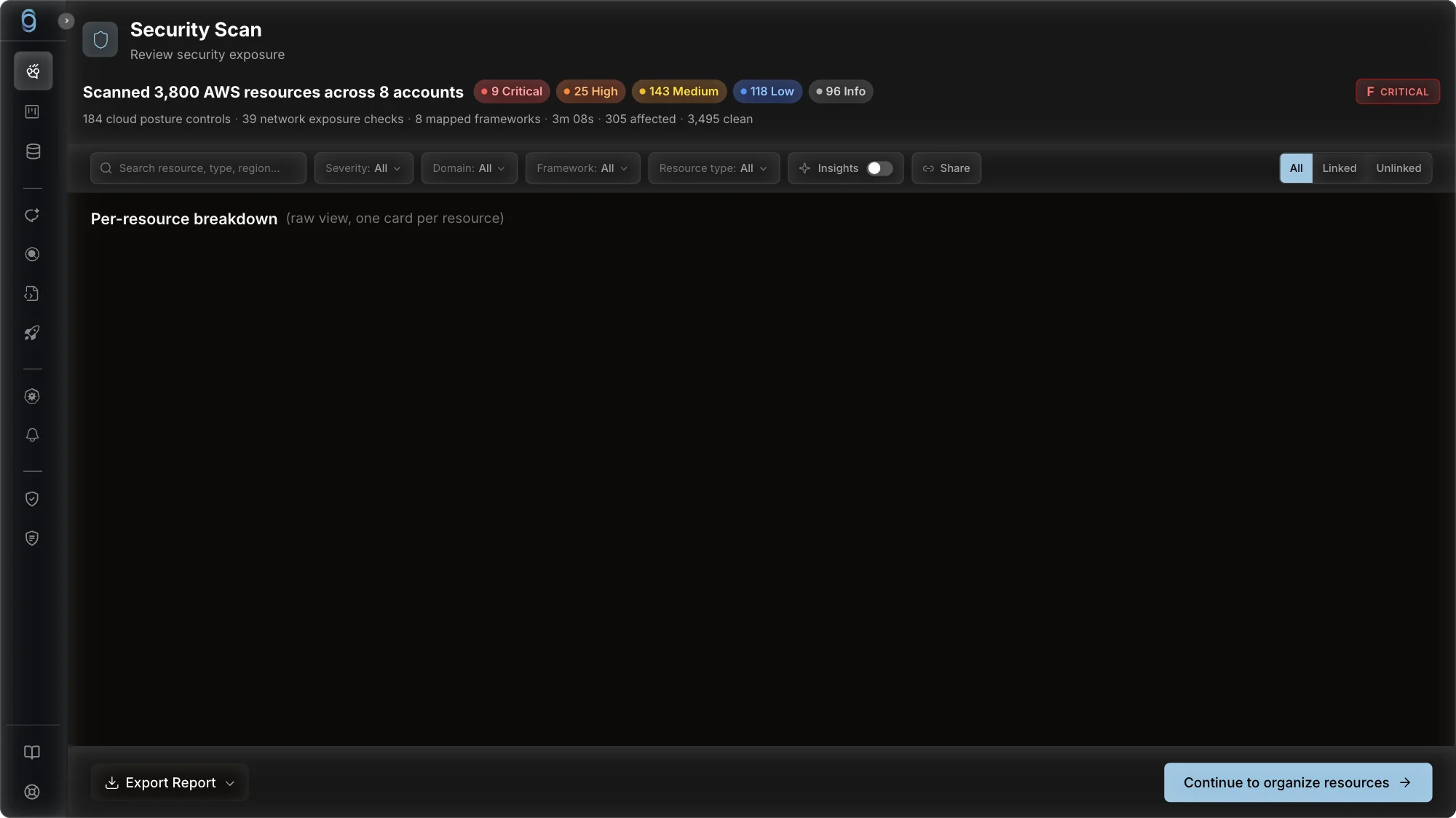 ops0 dashboard — security scan per-resource breakdown